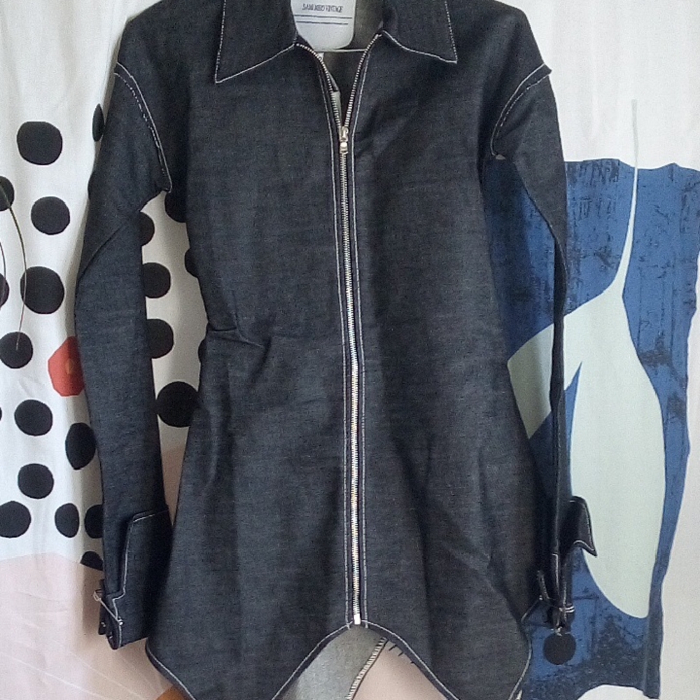 SAMI MIRO VINTAGE Black Zip-Front Jean Dress with Contrast Stitching NWT